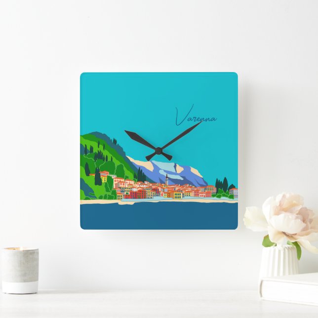 Reloj Cuadrado Viaje al Ilustracion de Varenna Lake Como Italia (Hogar)