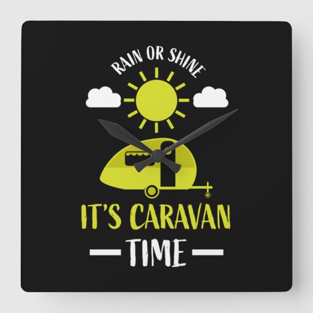 Reloj Cuadrado viaje de campamento de caravana feliz (Anverso)