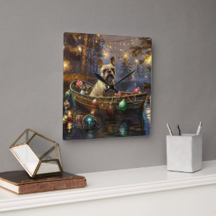 Reloj Cuadrado Viaje Festivo de Navidad del Bulldog Francés