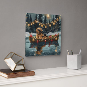 Reloj Cuadrado Viaje Festivo de Navidad del Golden Retriever