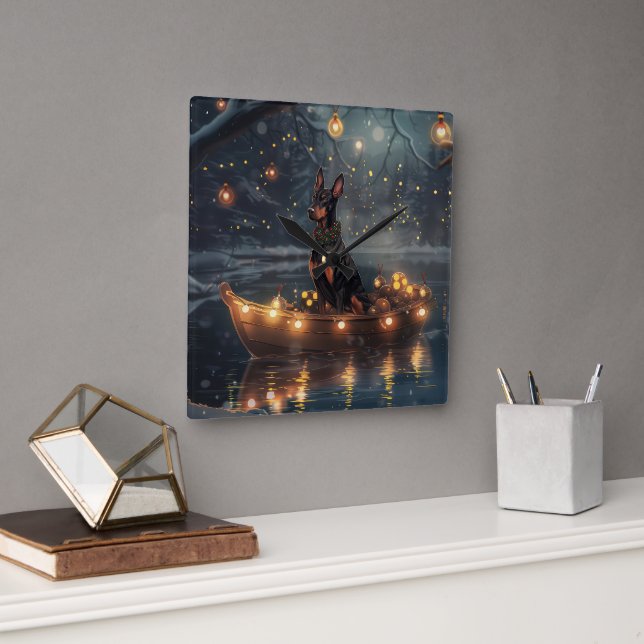 Reloj Cuadrado Viaje festivo de Navidades Doberman (Oficina)