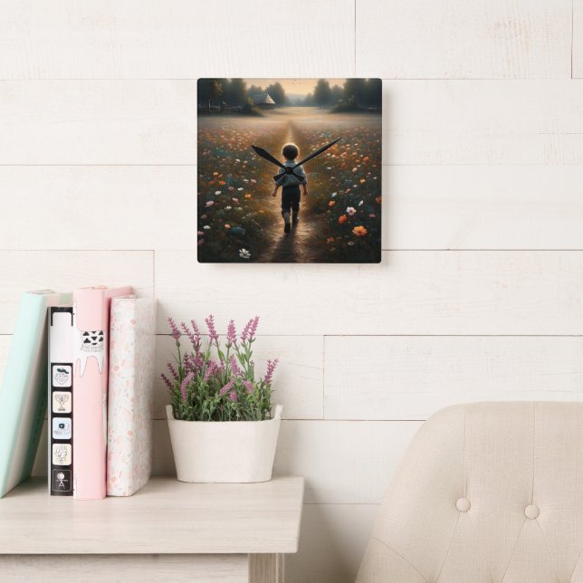 Reloj Cuadrado Viaje solitario de un niño - Campos de maravilla (Sala de lectura)