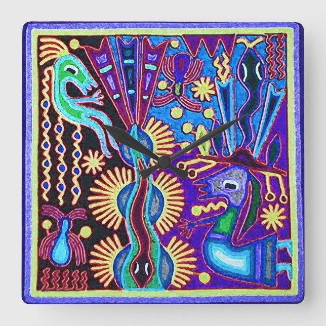 Reloj Cuadrado Viaje tribal maya mexicano de Boho del arte de (Anverso)