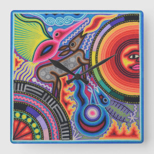 Reloj Cuadrado Viaje tribal maya mexicano de Boho del arte de