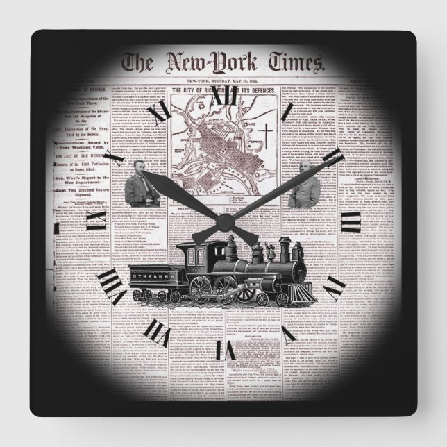 Reloj Cuadrado Viajes de tiempo ~ NY Times ~ 13 de mayo de 1862 ~ (Anverso)