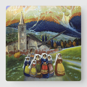 Reloj Cuadrado Viajes de vintage, mujeres de Abruzzo, Italia