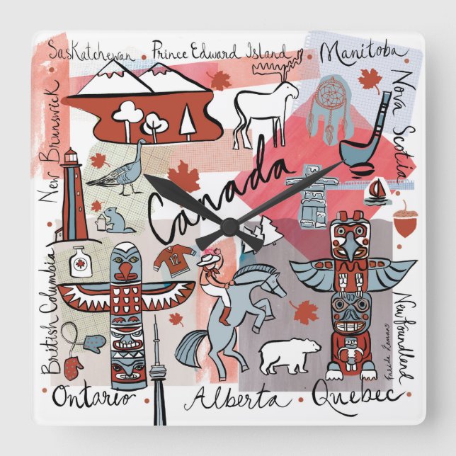 Reloj Cuadrado Viajes mundiales - Canadá (Anverso)