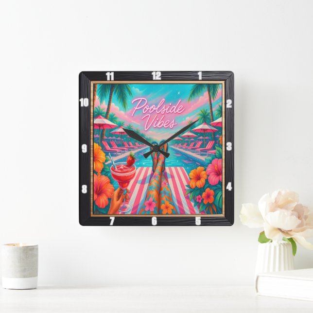 Reloj Cuadrado Vibes de la piscina relajan el verano (Hogar)