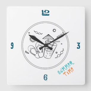 Reloj Cuadrado Vibes de verano de sol y vacaciones, arte esbozado