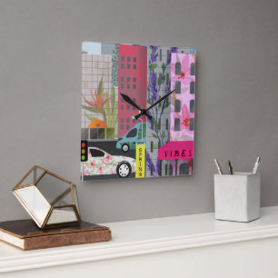 Reloj Cuadrado Vibraciones de la Ciudad de Primavera Arte Urban