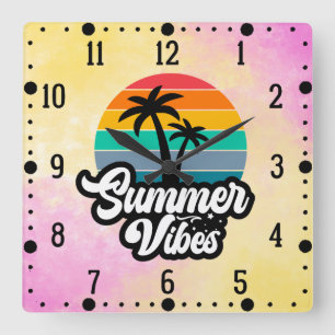 Reloj Cuadrado Vibraciones de Verano con Diseño de Palmeras