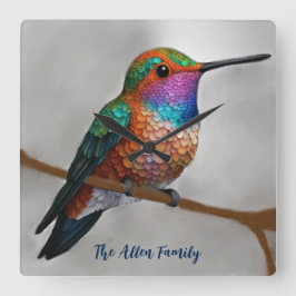 Reloj Cuadrado Vibrant Allen’s Hummingbird Painting