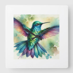 Reloj Cuadrado Vibrant Hummingbird 240824AREF124 - Watercolor