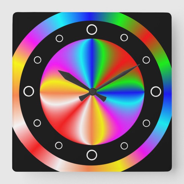 Reloj Cuadrado Vibrante arcoiris colorido (Anverso)