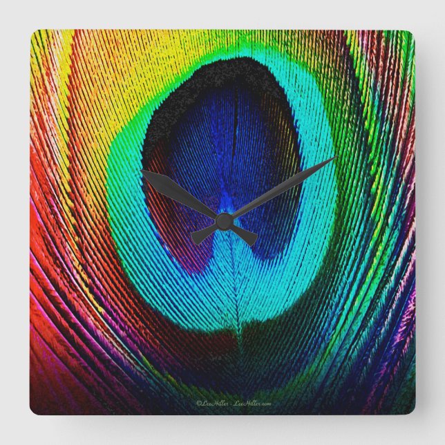 Reloj Cuadrado Vibrante Feather Peacock (Anverso)