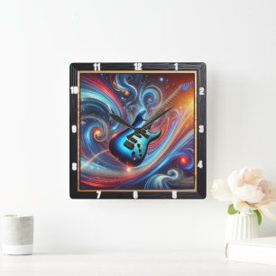 Reloj Cuadrado Vibrante guitarra eléctrica en medio de un sortile