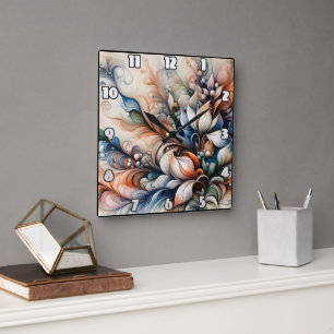 Reloj Cuadrado Vibrante obra de arte de Swirl Floral