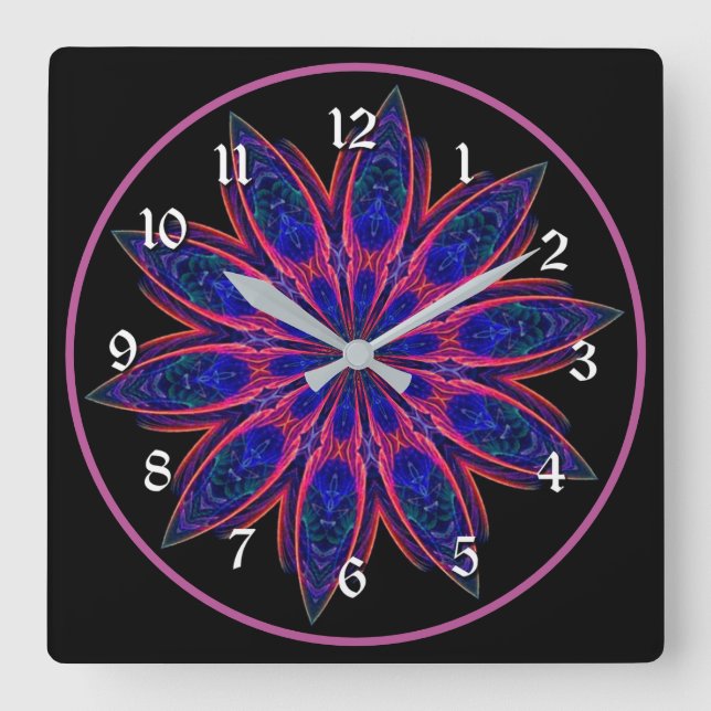 Reloj Cuadrado Vibrantes Pétalos de Lotus rosados Mandala Square (Anverso)