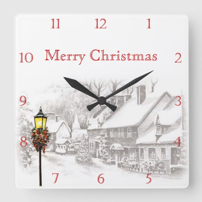 Reloj Cuadrado Victorian Christmas Town Custom Square Wall Clock (Anverso)