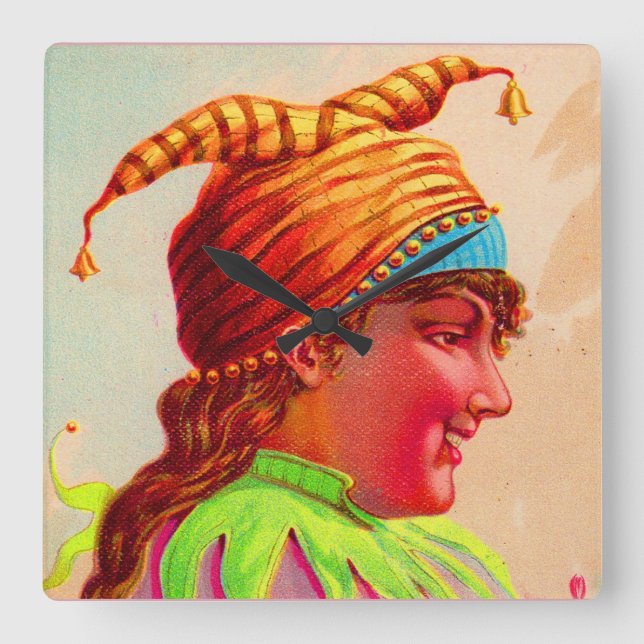 Reloj Cuadrado Victorian lady jester (Anverso)