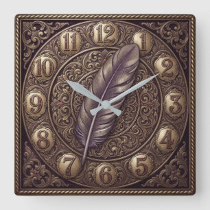 Reloj Cuadrado Victorian Style Antique Bronze Feather Motif