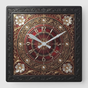 Reloj Cuadrado Victorian Style Black and Burgundy Pearlescent