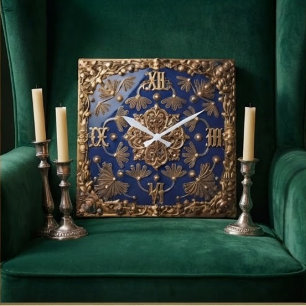 Reloj Cuadrado Victorian Style Blue and Gold and Pearl Details