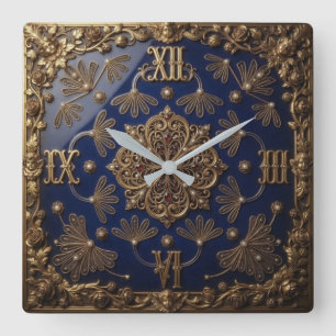 Reloj Cuadrado Victorian Style Blue and Gold and Pearl Details