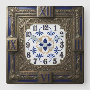 Reloj Cuadrado Victorian Style Bronze and Blue White Dial