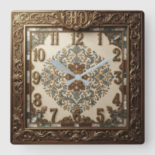Reloj Cuadrado Victorian Style Carved Wood Mother-of-Pearl