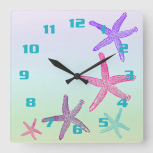 Reloj Cuadrado Vida Acuática Estrellas de Mar en Patrón de Colore