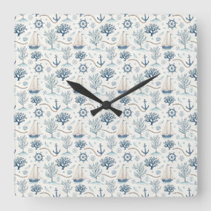Reloj Cuadrado Vida Costera Océanos Azules