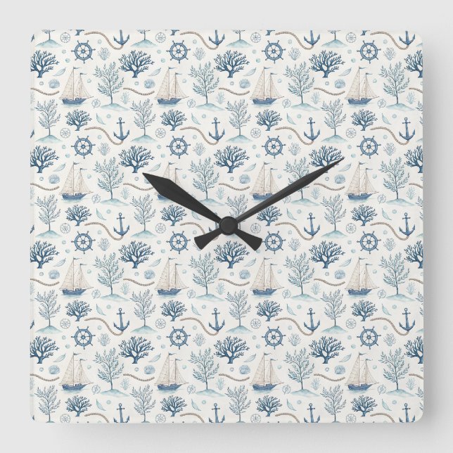 Reloj Cuadrado Vida Costera Océanos Azules (Anverso)