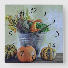 Reloj Cuadrado Vida residual del otoño con calabazas, flores