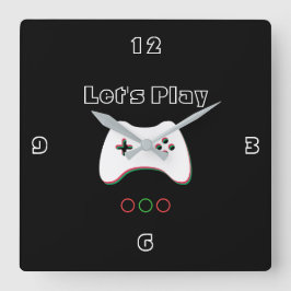 Reloj Cuadrado Video Game Controller, Let's Play, Red & Green Art