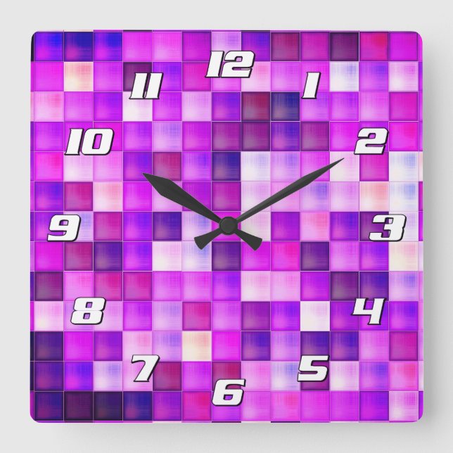 Reloj Cuadrado Videojuego Pixels Pink Square Pattern with Numbers (Anverso)