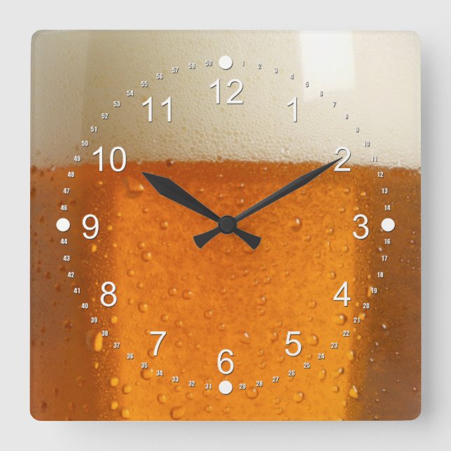 Reloj Cuadrado Vidrio de cerveza (Anverso)