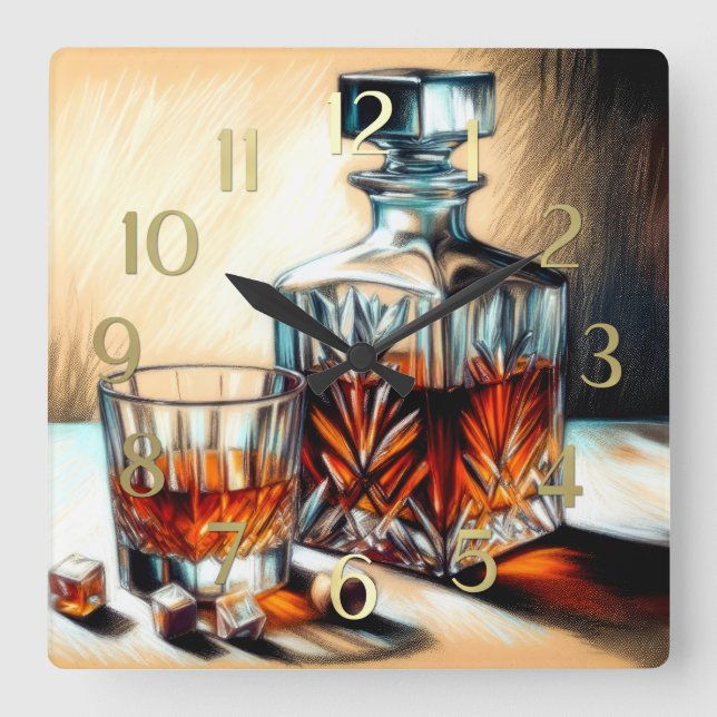 Reloj Cuadrado Vidrio de dibujo pastel del Decantador de cristal  (Anverso)