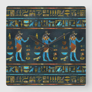 Reloj Cuadrado Vidrio egipcio del oro de Anubis, azul y rojo