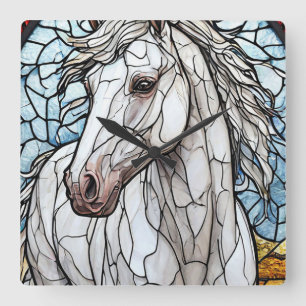 Reloj Cuadrado vidrio emplomado de Caballo Blanco