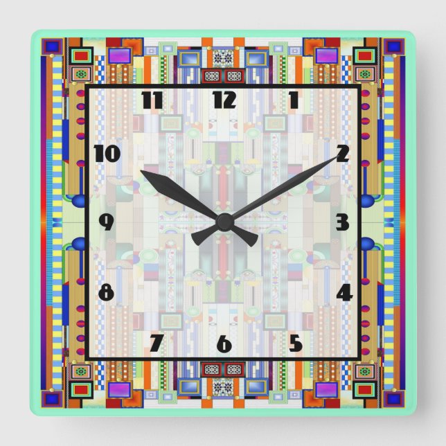 Reloj Cuadrado Vidrio manchado Art Deco 2 (Anverso)