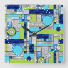 Reloj Cuadrado Vidrio manchado azul verde Art Deco