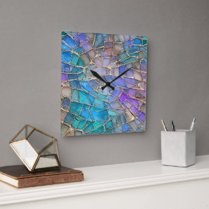Reloj Cuadrado Vidrio manchado de patrón de cuarzo