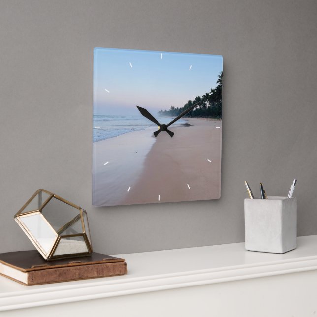 Reloj Cuadrado Vidrio marino y madera de playa Náutica - Largo Ve (Oficina)