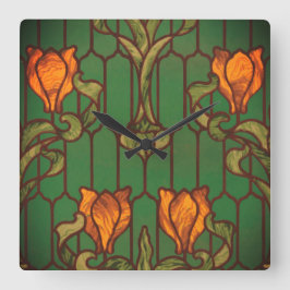 Reloj Cuadrado Vidrio tendido estilo arte floral flores nouveau