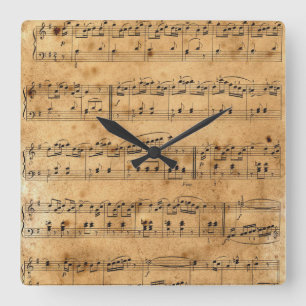 Reloj Cuadrado Vieja hoja de música antigua-15