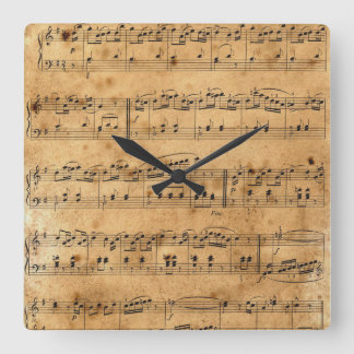Reloj Cuadrado Vieja hoja de música antigua-15