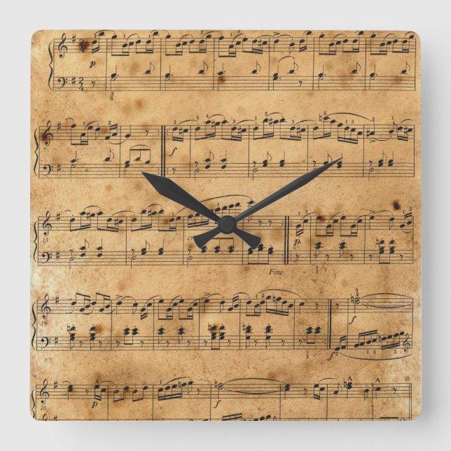 Reloj Cuadrado Vieja hoja de música antigua-15 (Anverso)