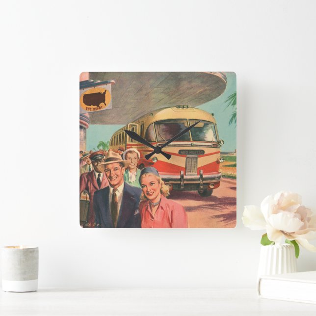 Reloj Cuadrado Viejos pasajeros de vacaciones en la estación de a (Hogar)