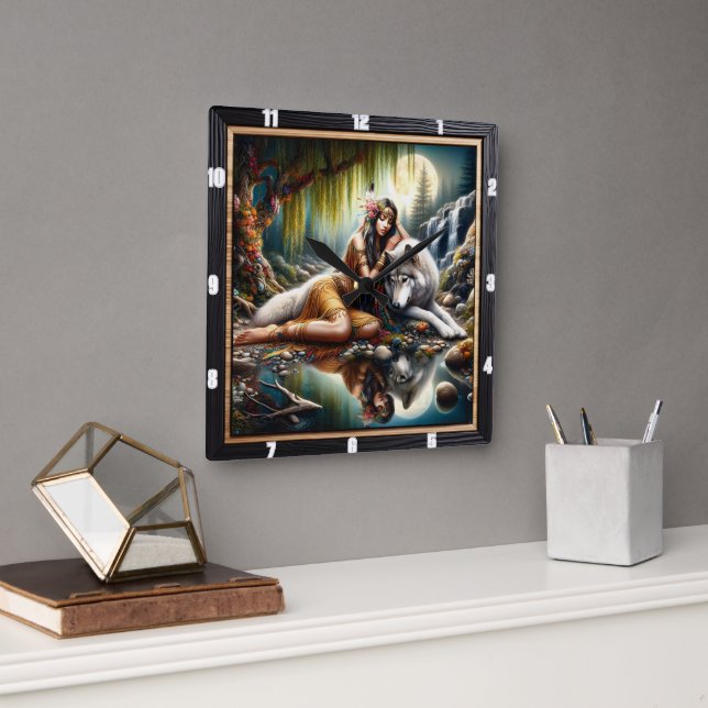 Reloj Cuadrado Viento nativo: Willow deja arte de baile (Oficina)